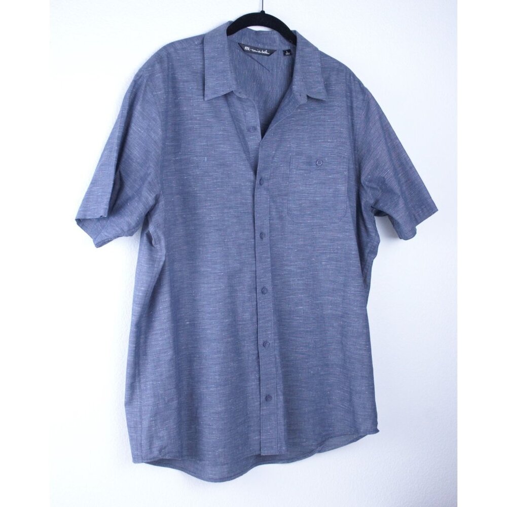 Travis Mathew Mens Short Sleeve Button-Up Shirt Blue Blend L